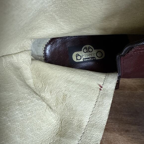 Besserro Ankle Dress Boots Men's 7.5 Goat Leather Dark Red Wine Burgundy Heeled - Picture 10 of 14